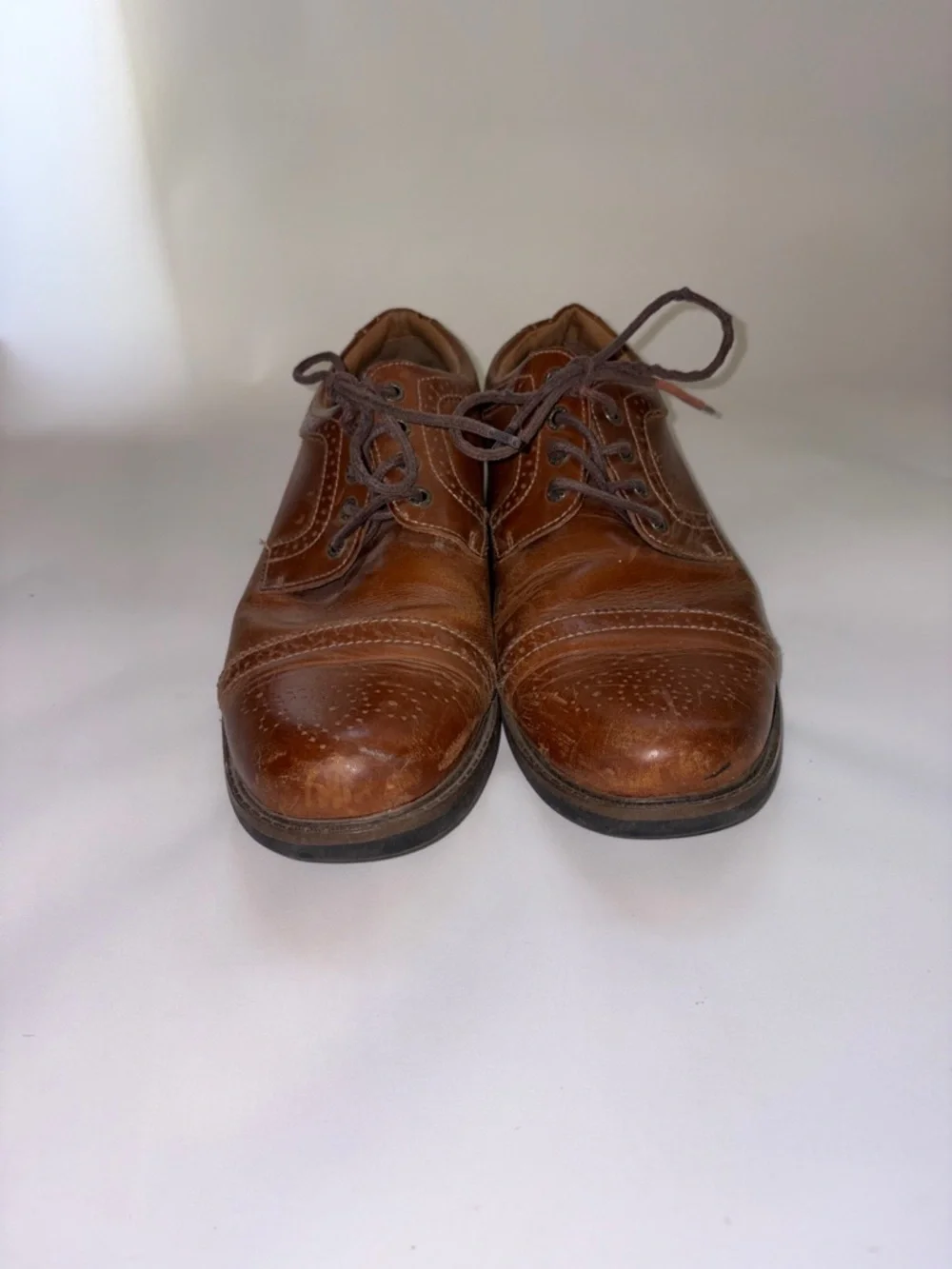 G.H. Bass & Co. Cognac Brown Leather Cap-Toe Derby‎ Oxfords Size 11